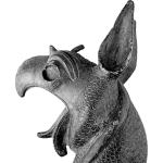 Bronze statue of a gryphon with it's tongue out